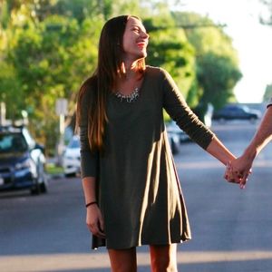 Olive Green Long Sleeve T-Shirt Dress